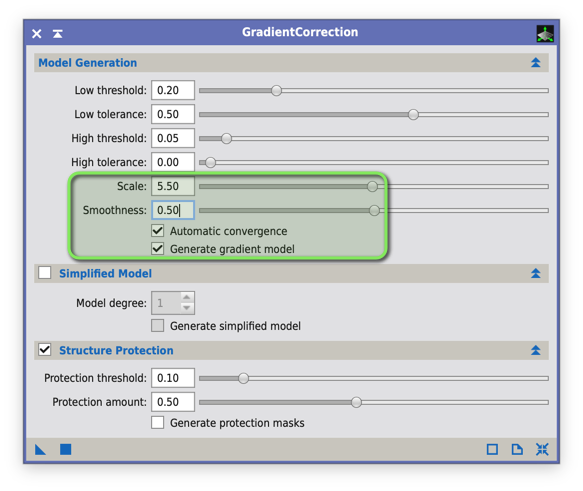 Gradient Correction Start Settings