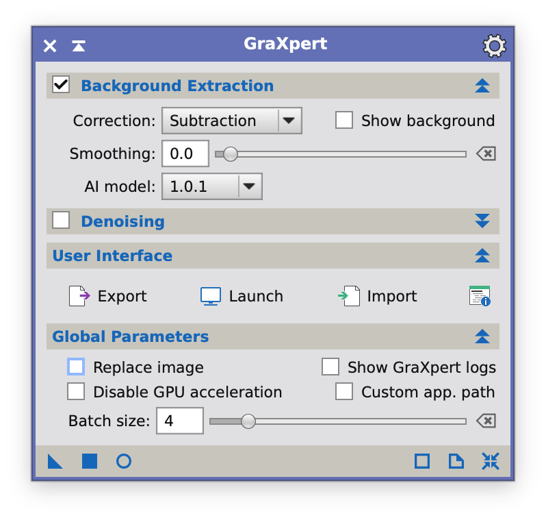 GraXpert Einstellungen in PixInsight