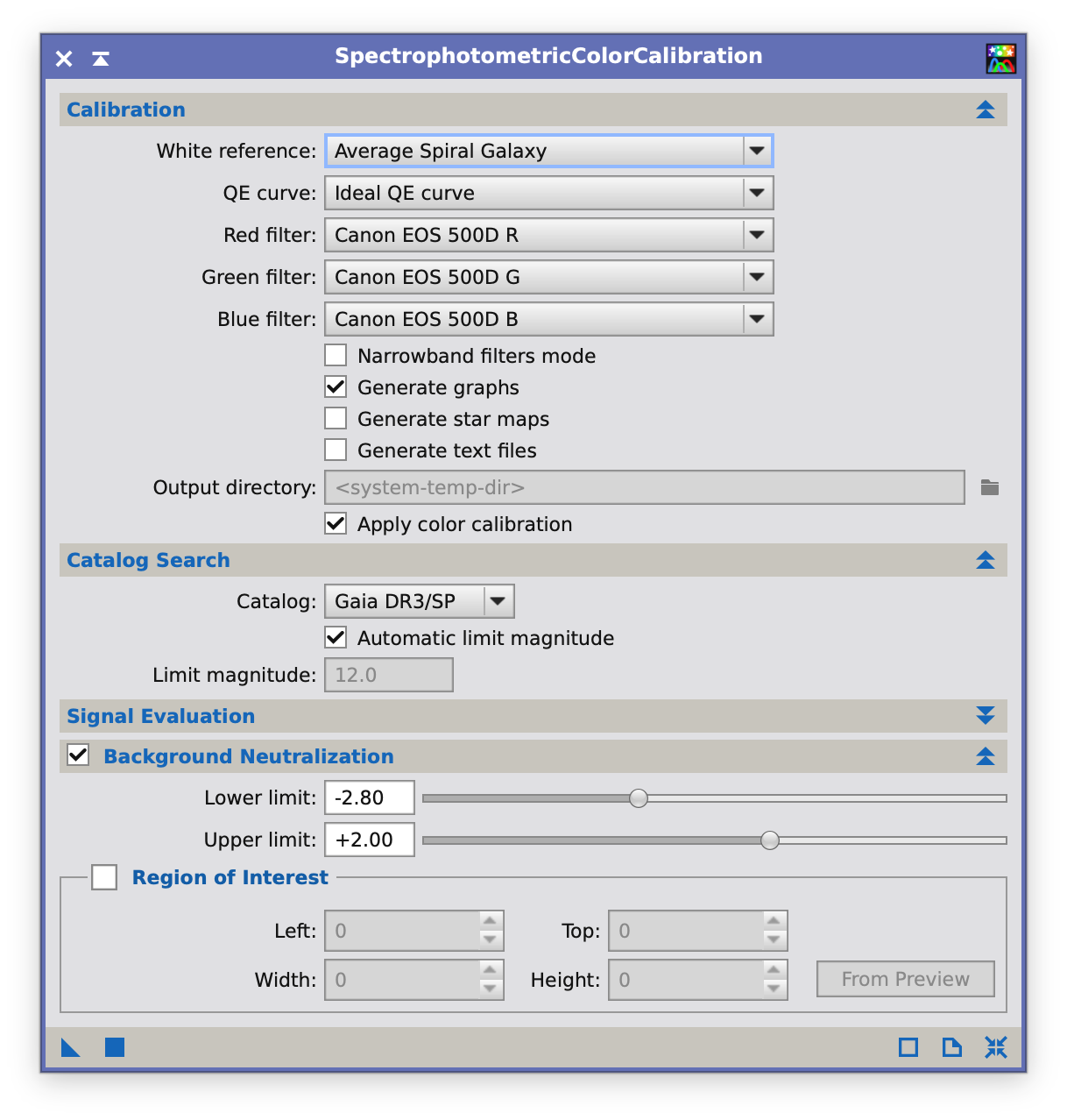 Photometric Color Calibration Einstellungen